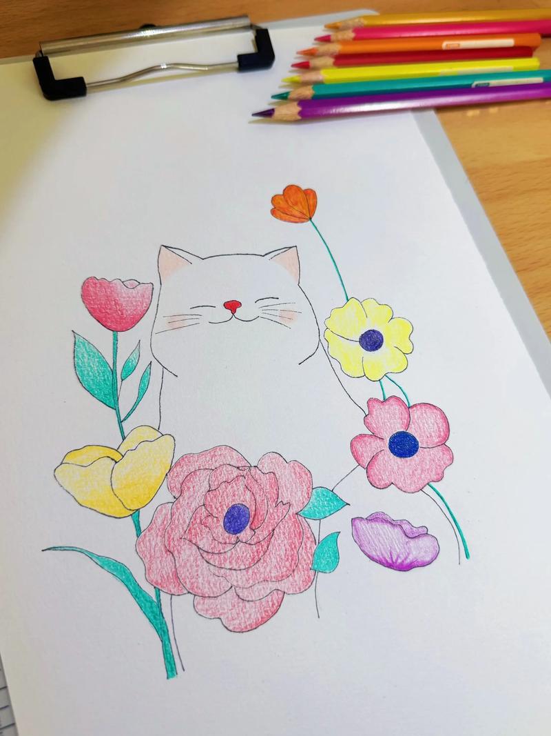 线上美术小花猫图片_软萌小花猫图片，儿童美术课适用